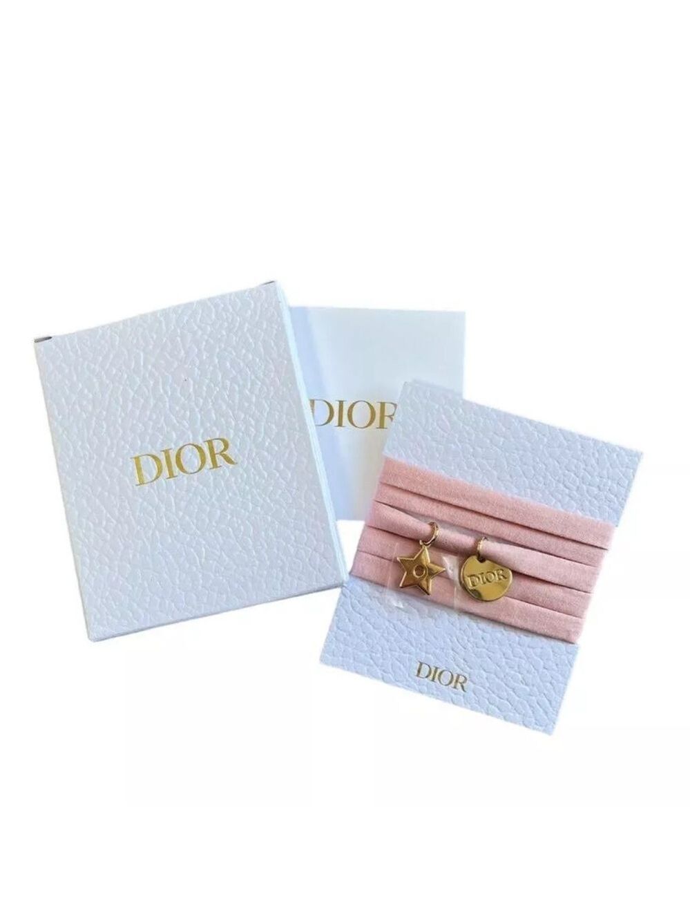 Christian Dior Pink Bracelet Choker Gold Charm Ribbon String Novelty from JAPAN